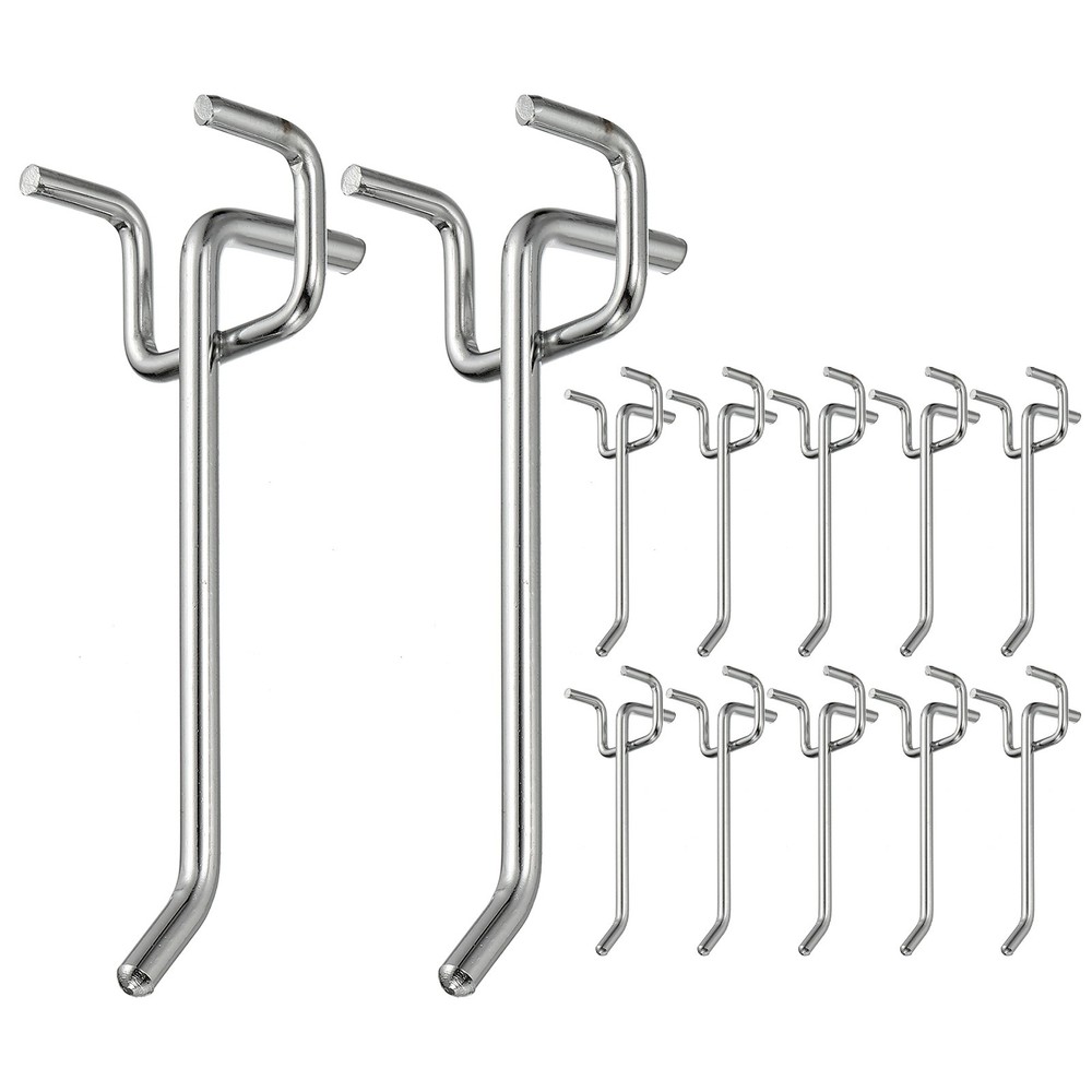 12 Pcs Pegboard Hooks, 3.9" Peg Board Hooks Kit, Silver Tone (1.2mm)