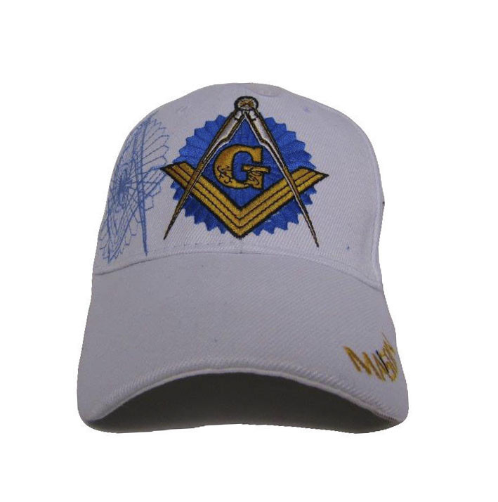 Embroidered White Mason Masonic Shadow Emblem Baseball Style Cap Hat