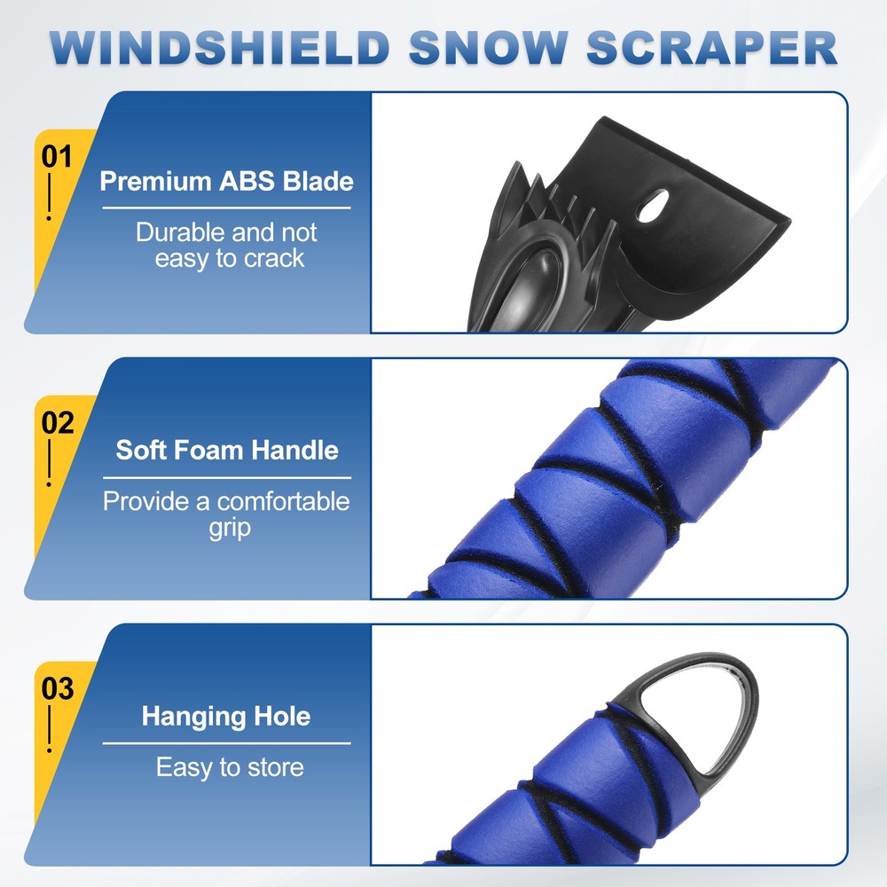 2Pcs Ice Scrapers for Car Windshield 12" x 4" Window Frost Removal Tool, Blue