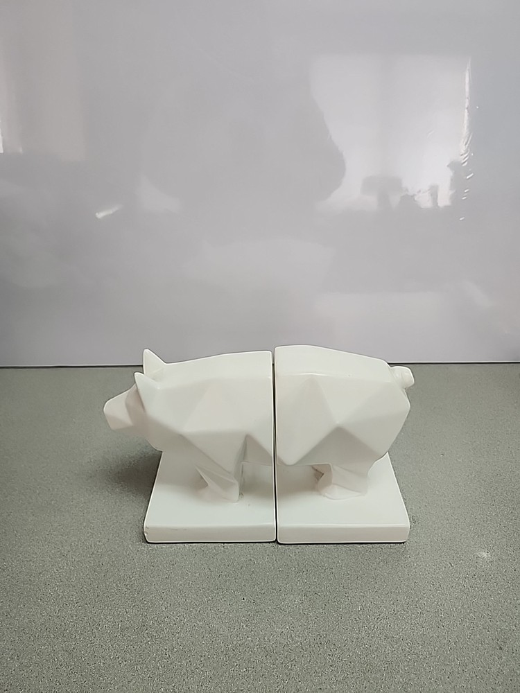 Pig Bookends Modern Cubist Matte White Ceramic Sculptural