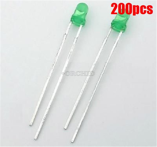 200Pcs Diffused Led 3Mm Green Color Green Light Super Bright rh