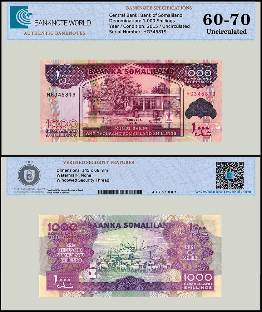 Somaliland 1000 Shillings, 2015, P-20d, UNC, Authenticated Banknote