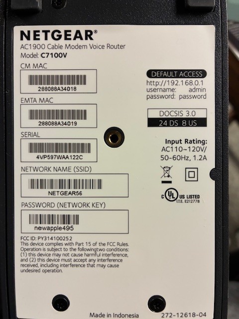 Netgear cable modem router