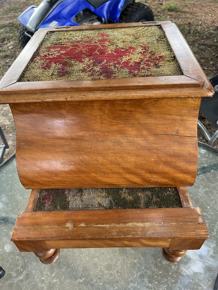 Antique Victorian Mahogany & Needlepoint Chamber Pot Commode Bedside Step Stool