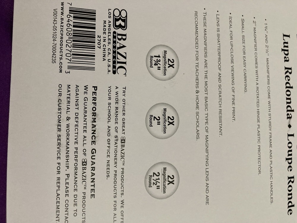 BAZIC. Round Magnifier 3 Pc Set New In Package