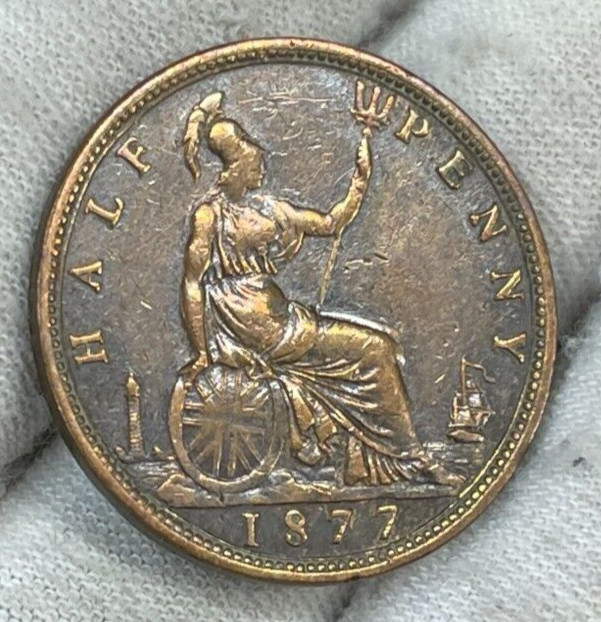 1877 Great Britain Half Penny Coin