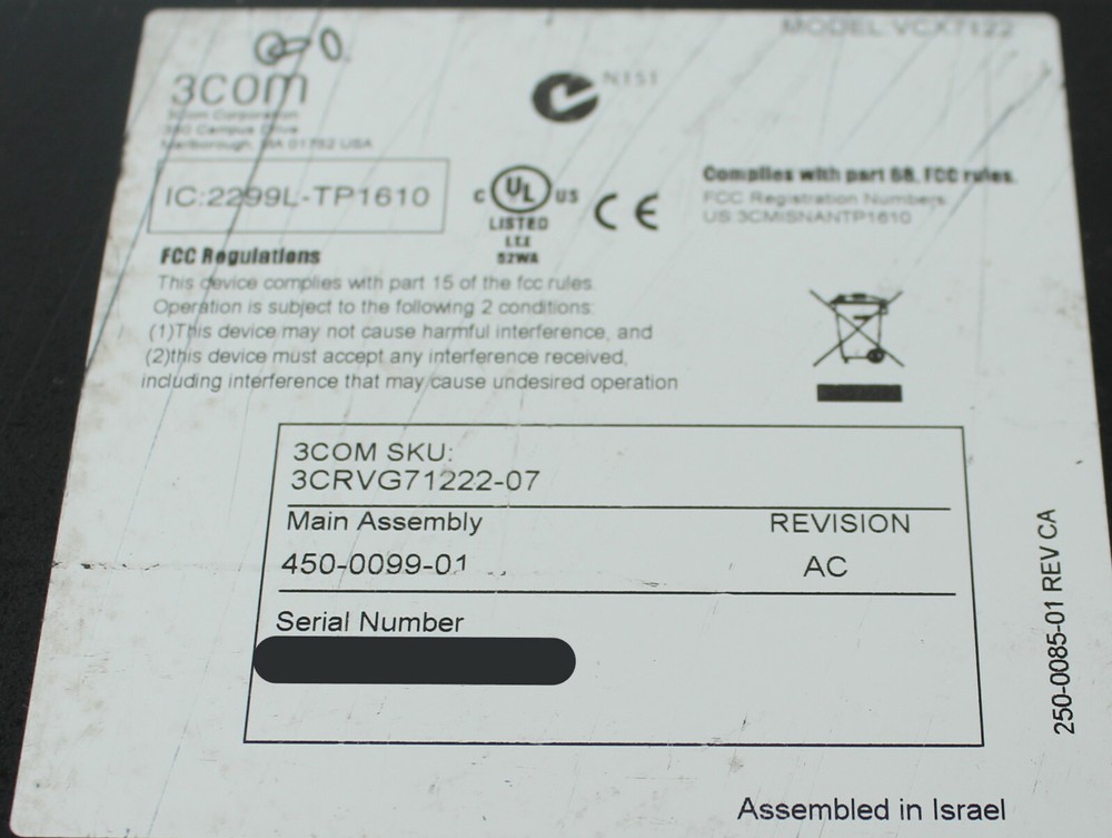 3Com VCX7122 2-Span Digital Gateway (3C0VO71221-05) w/ Cord