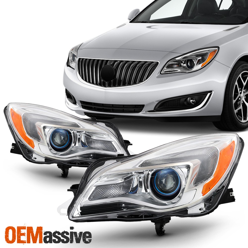 For 2014-2017 Buick Regal Halogen Projector Headlights Chrome Left+Right Pair