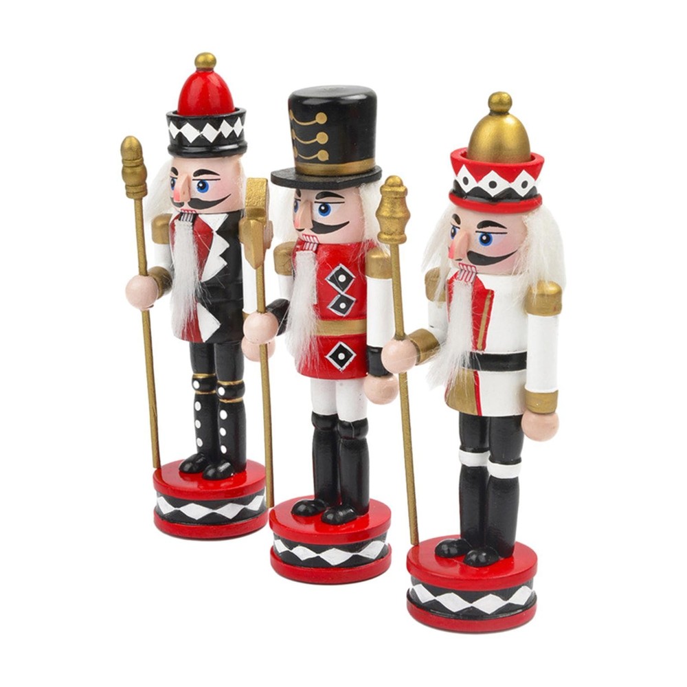 3x Christmas Nutcracker Figures Wooden Nutcracker Statue 14cm Desktop Crafts