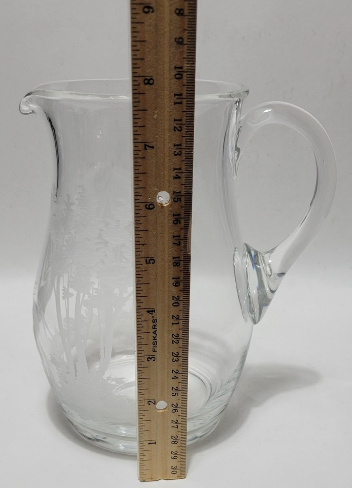 Etched Elk In Forest Crystal Pitcher