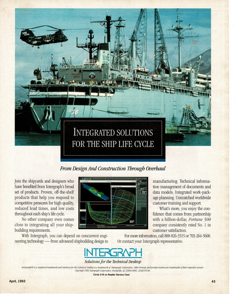 1993 INTERGRAPH Shipbuilding design software Vintage Print Ad