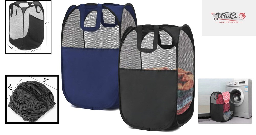 Lightweight Mesh Laundry Baskets - Reinforced Handles, Space-Saving Design