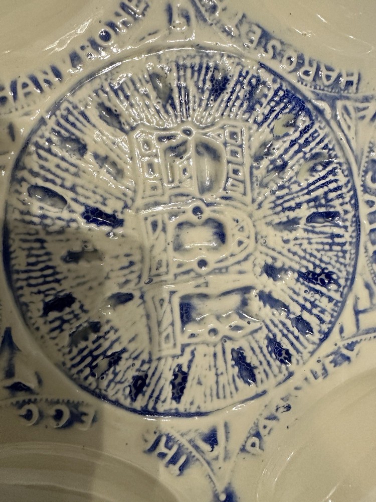 Passover Seder Plate. Blue & Cream. Handles. 6 Sections