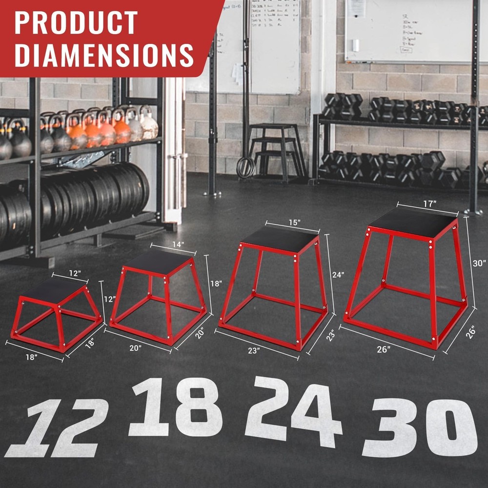 Adjustable Steel Plyometric Box Set – 12/18/24/30 Inch Stackable Step Platfor...