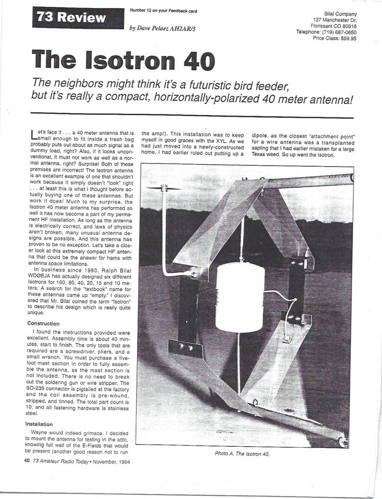 160-80eter isotron antenna Equivalent to a half wave Dipole.