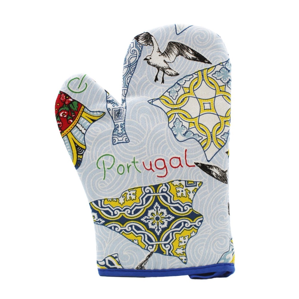 100% Cotton Blue Portuguese Codfish Oven Mitts Set