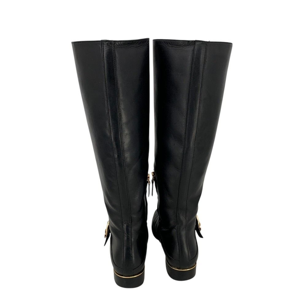 Tory Burch SOFIA BUCKLED Logo Knee High Riding Boot Flat Equestrian 7M Black