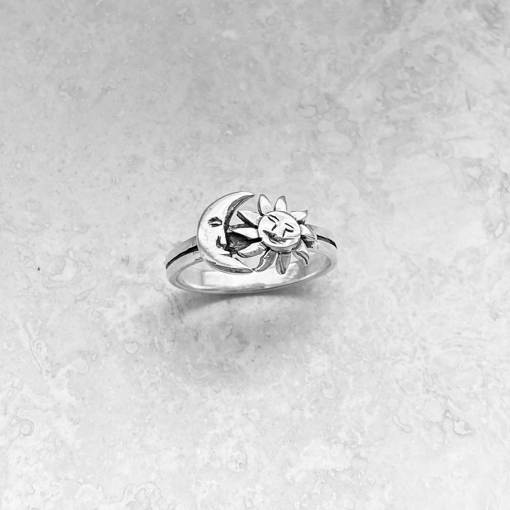 Sterling Silver Face Moon and Sun Ring, Silver Ring, Boho Ring, Moon Ring