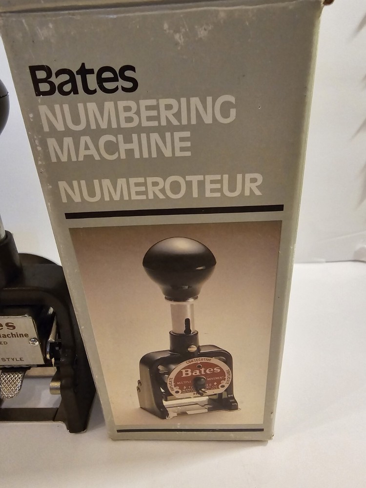Vintage Bates Numbering Machine In Original Box Instruments Ink Packet Unopened