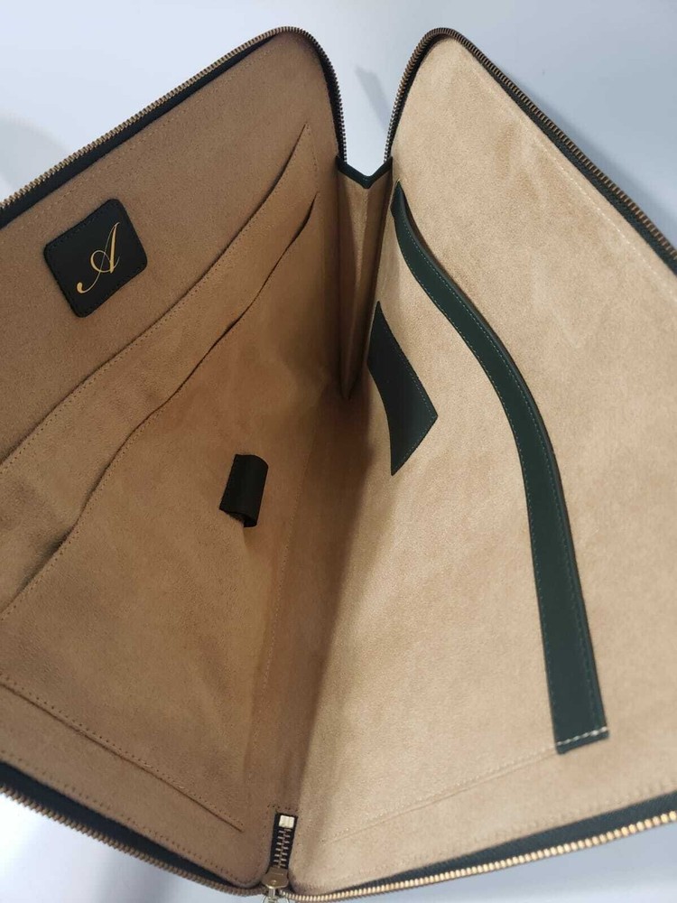 Leather Zippered Portfolio Document Case File Holder Organizer Bag