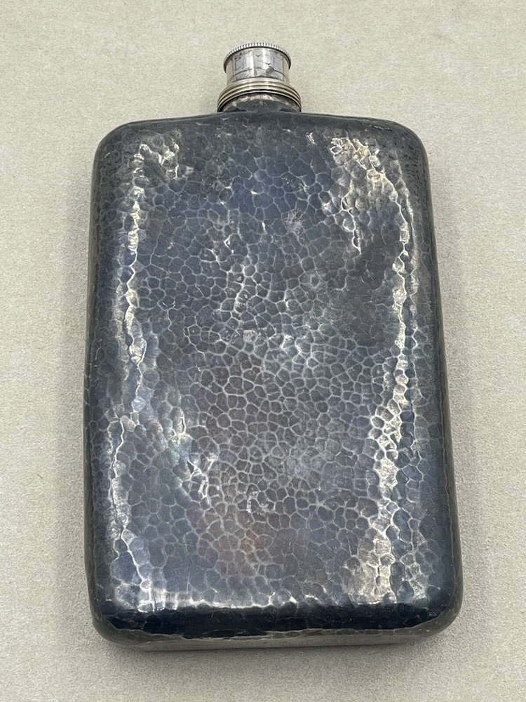 Antique Sterling Silver Flask Hand Hammered