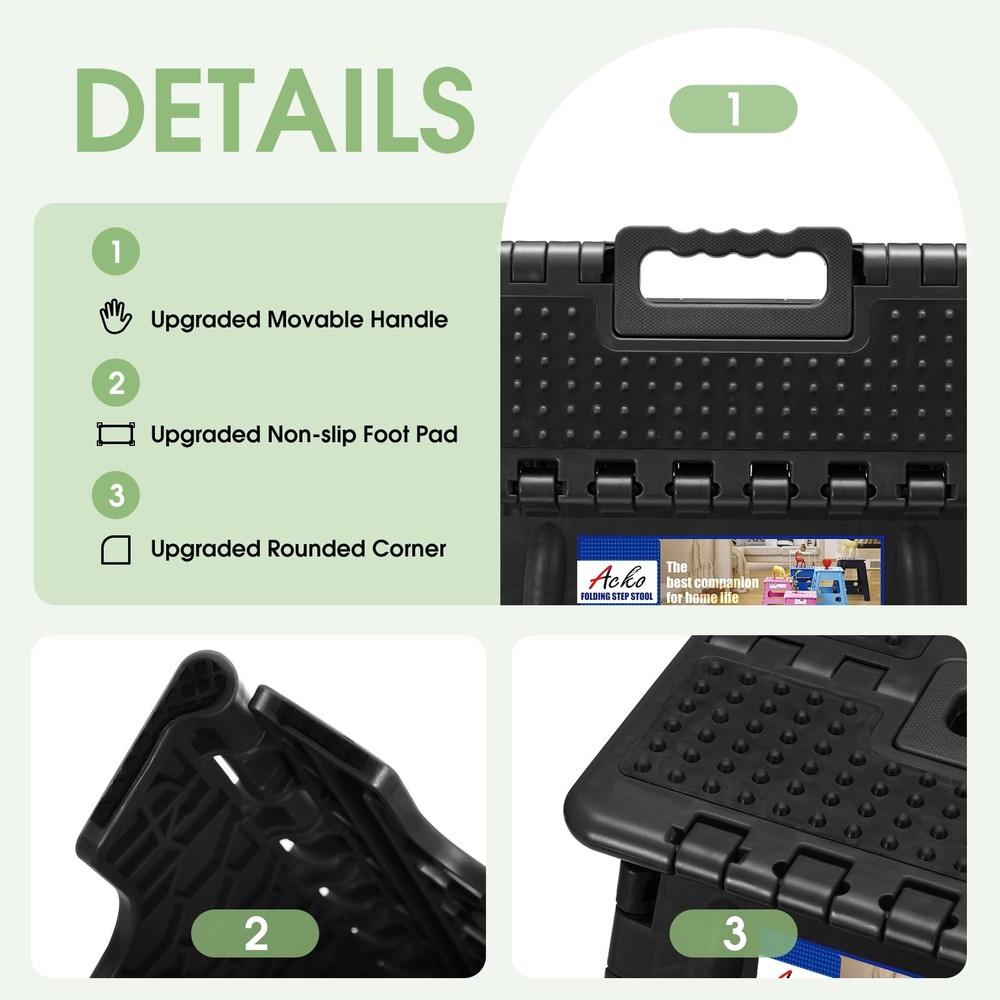 Folding Step Stool Foldable 16 Inch Stools for Adults and KidsPlastic Stools ...