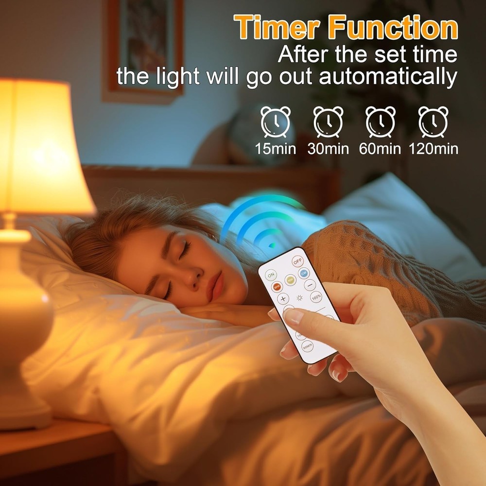 1/2PCS E26 Rechargeable Light Bulbs with Remote Control Timer and 3 Color Tem...