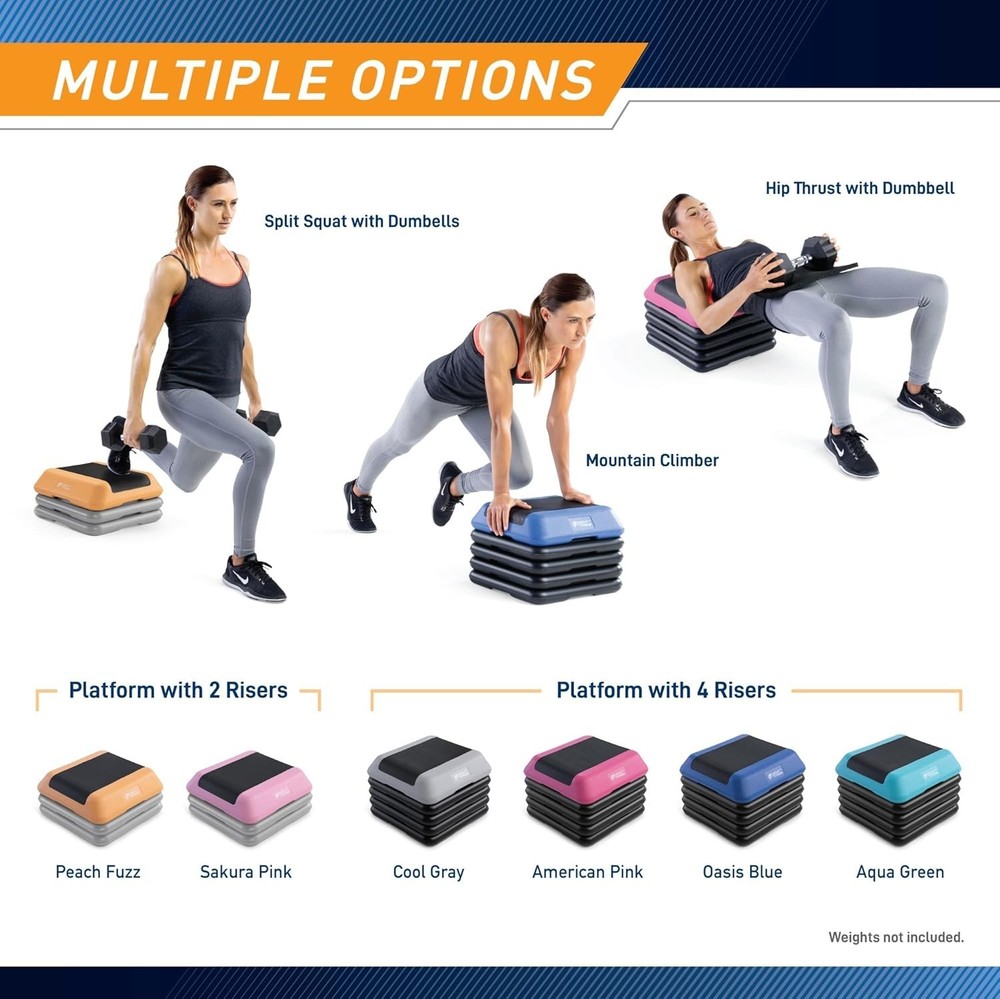 16 x 16 inches Adjustable Height Aerobic Step Platform with Adjustable Risers