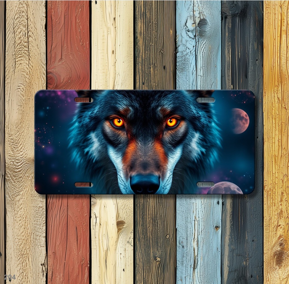 Intense Wolf License Plate Optional Text Front Bumper Plate Unique Gift