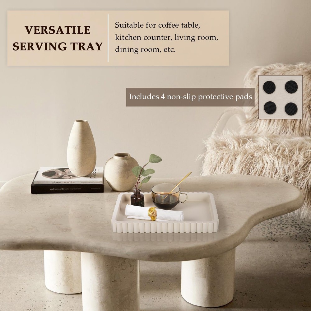 Concrete Decorative Tray Coffee Table Decor 14 Inch Rectangular Ottoman Gray