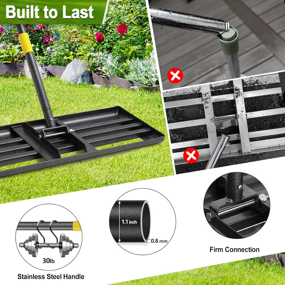 Lawn Leveling Rake, 30"X10" Levelawn Tool, 6FT Adjustable Handle Leveling Tool H