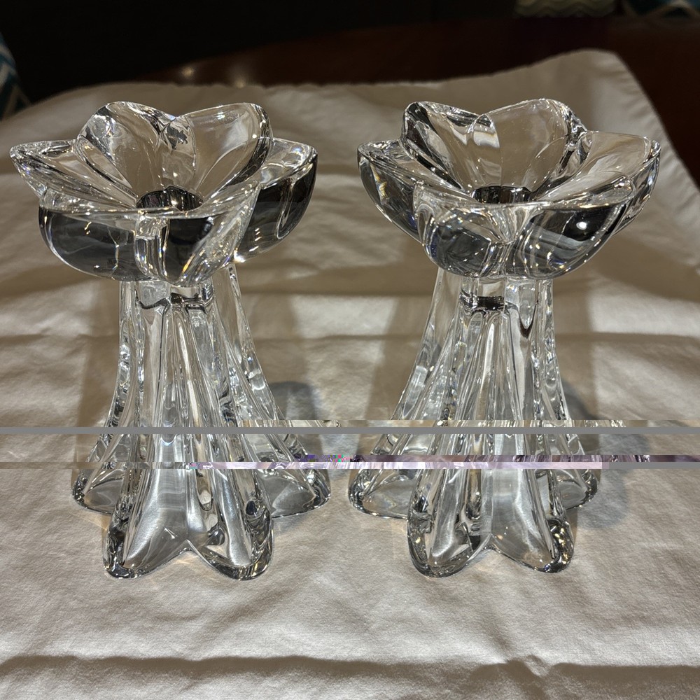 Two Mikasa Full Lead Crystal Blossom Candle Holders
