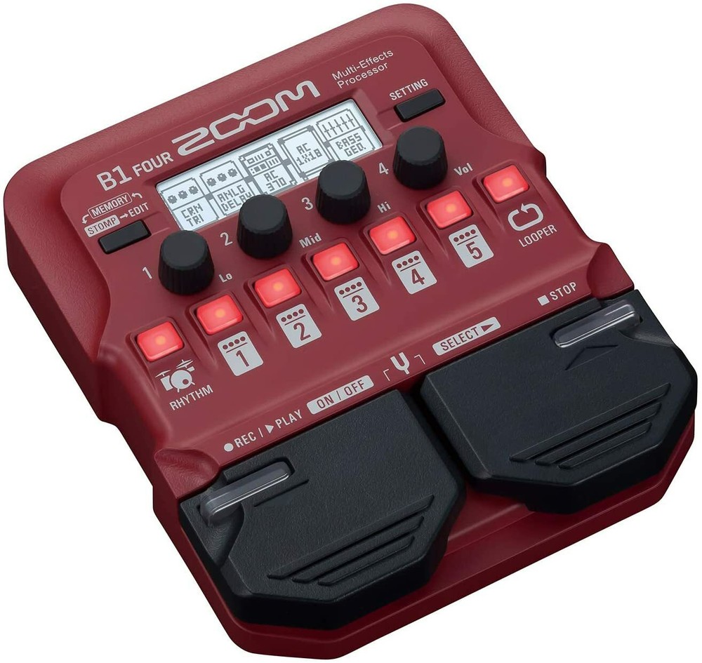 Zoom B1 Four Bass Multi-Effects Pedal Processor Red 9 Amp Models 60 Effects