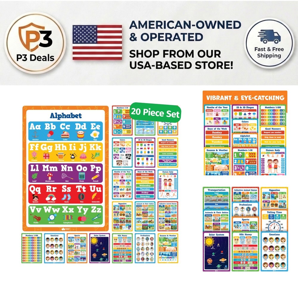 Educational Wall Art Pack: 20 Waterproof Posters - Engaging Learning Tools