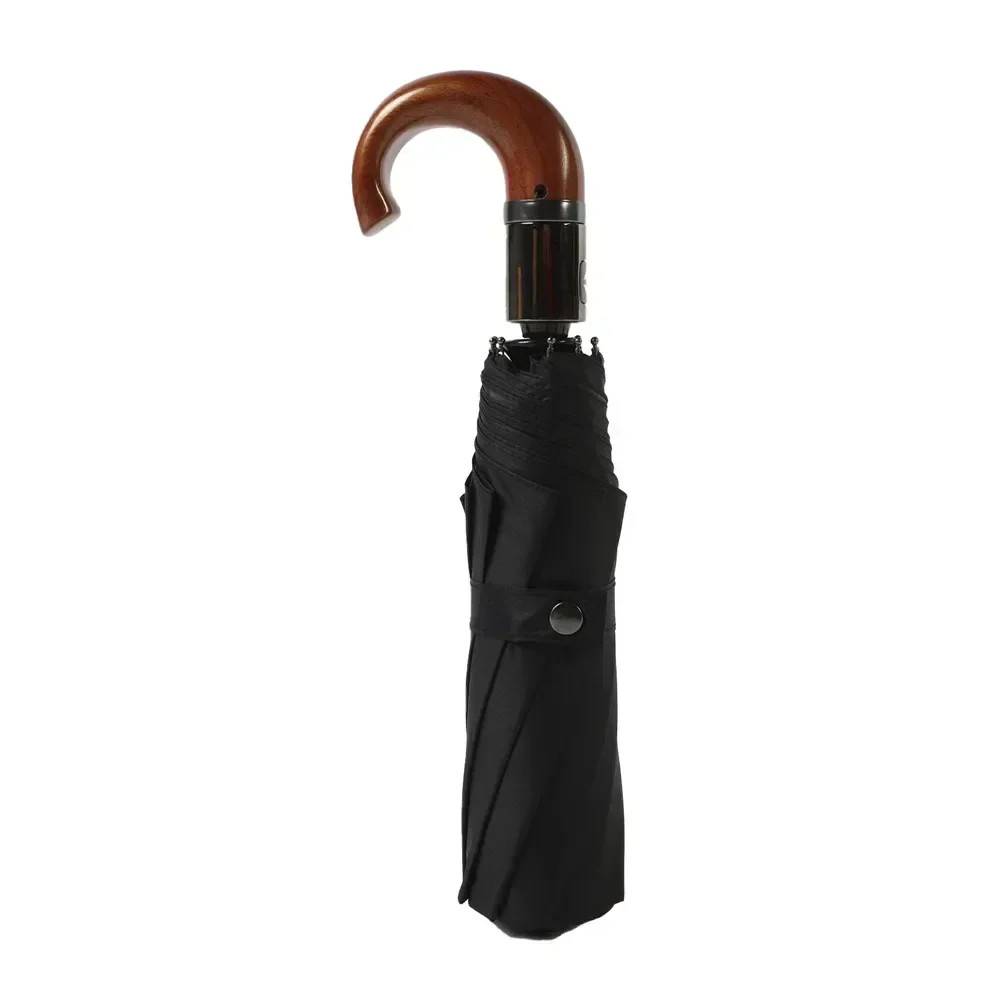 Automatic Folding Umbrella Windproof Wood Handle Business Large Rain Sun Use