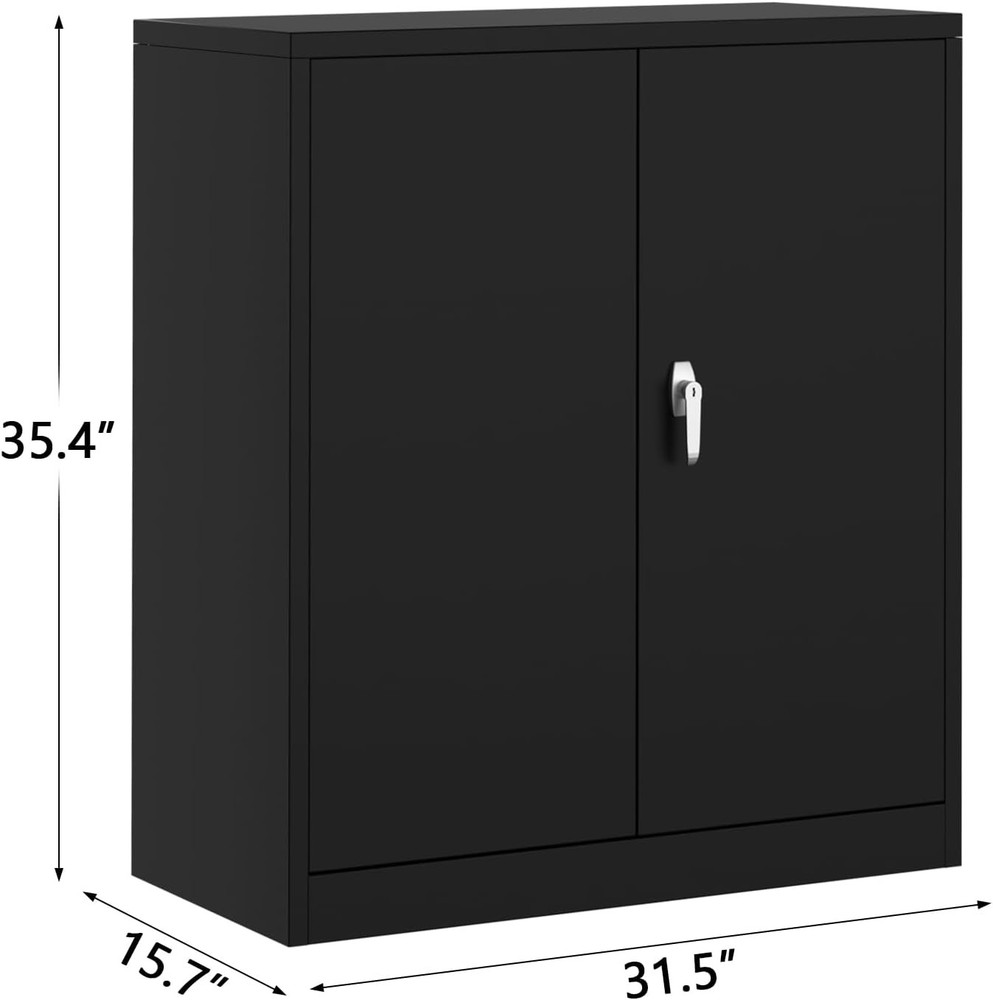 Metal Storage Cabinets With Lockable Handle Doors & Adjustable Shelves Black