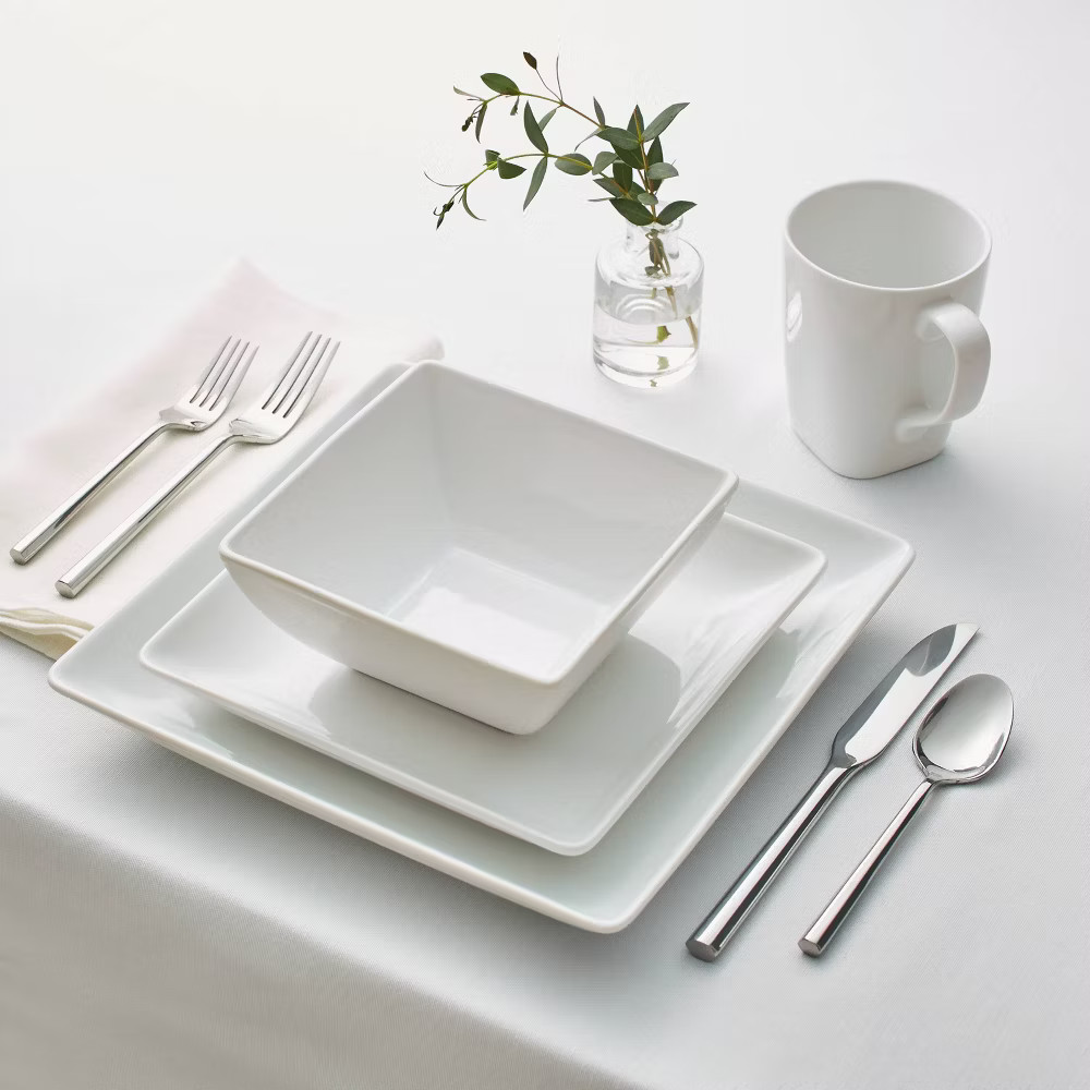 Square Rim Porcelain 16pc Dinnerware Set - Threshold