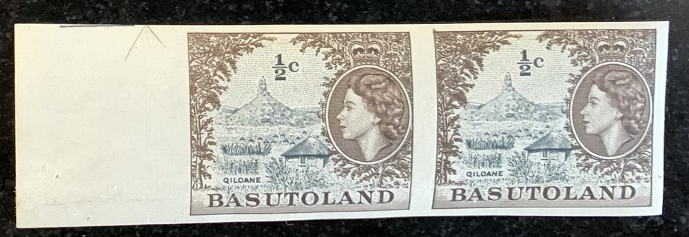 BASUTOLAND - 1/2 cent OVERPRINT - IMPERF PAIR SG 58 + certificate MNH