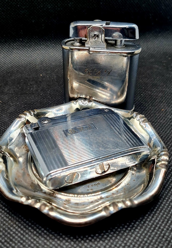 Ronson Whirlwind & Adonis Vintage Lighters + Free 1924 Wembly Exhibition Ashtray