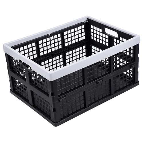 3-Pack Plastic Collapsible Storage Crates-30L,Foldable Plastic Black+Gray