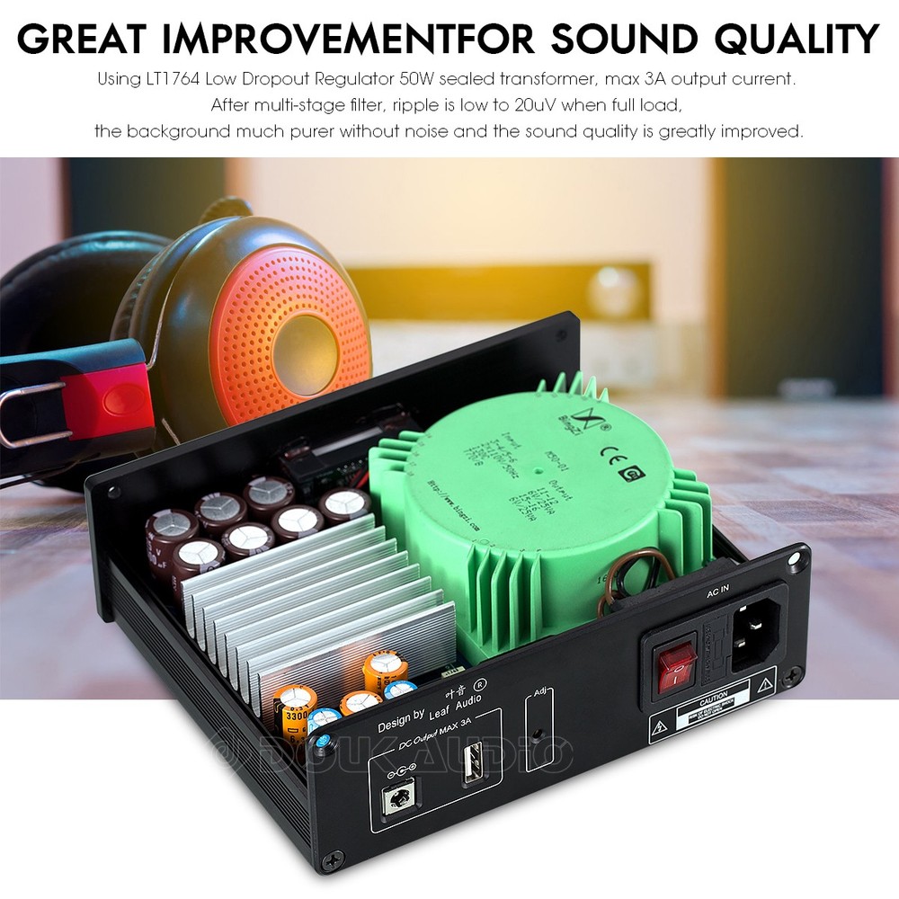 Regulated Linear Power Supply USB/DC 5V/12V for HiFi Audio XMOS USB interface