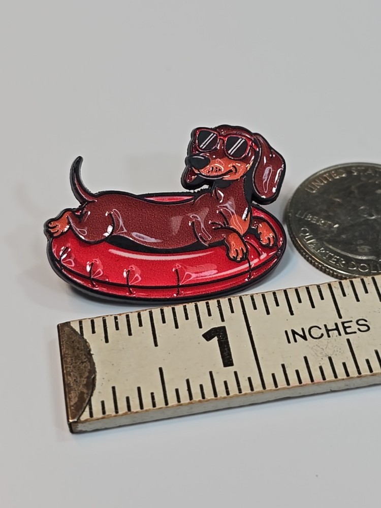 Dachshund With Red Sun Glasses & Pool Float Lapel Pin