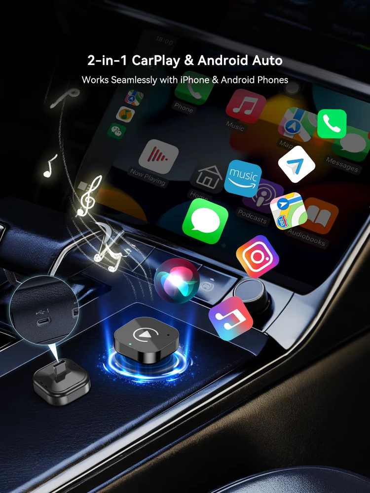 （Type-C）2 in 1 Carplay Dongle,Wireless Carplay Apapter USB C / Android Auto USB