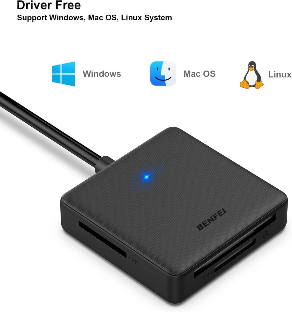 Memory Card Reader, BENFEI 4in1 USB 3.0 and USB-C to SD Micro MS CF Black
