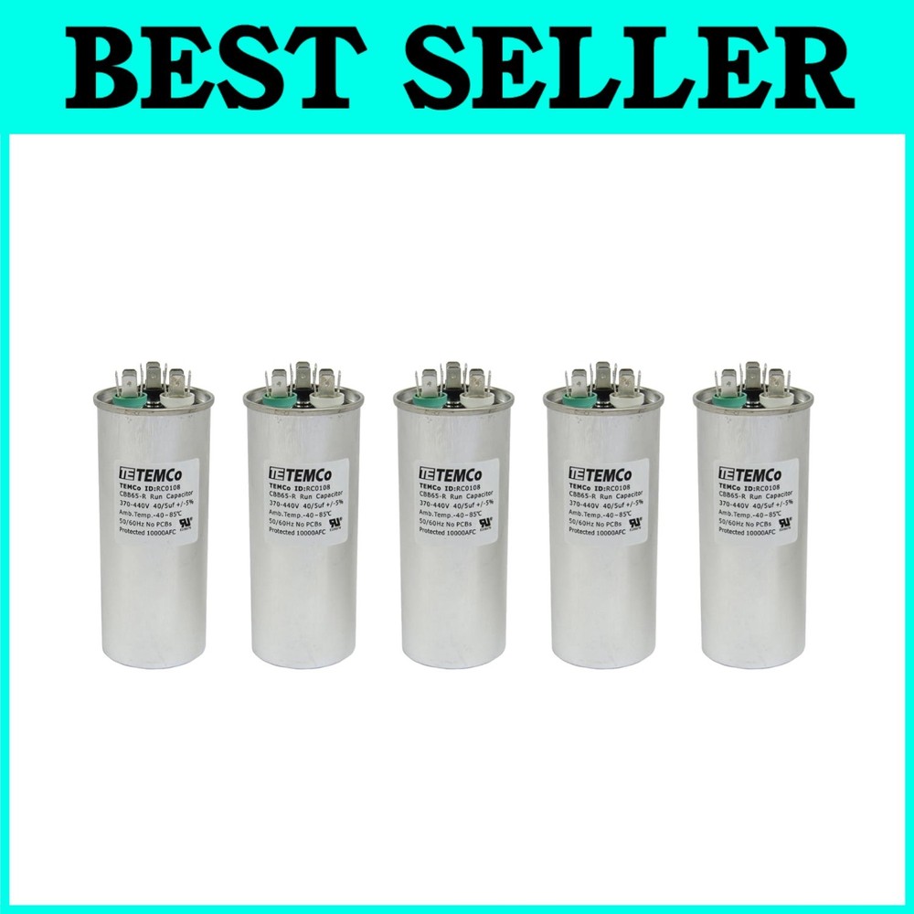 5 Pack Round Dual Run Capacitor TEMCo 40/5 MFD