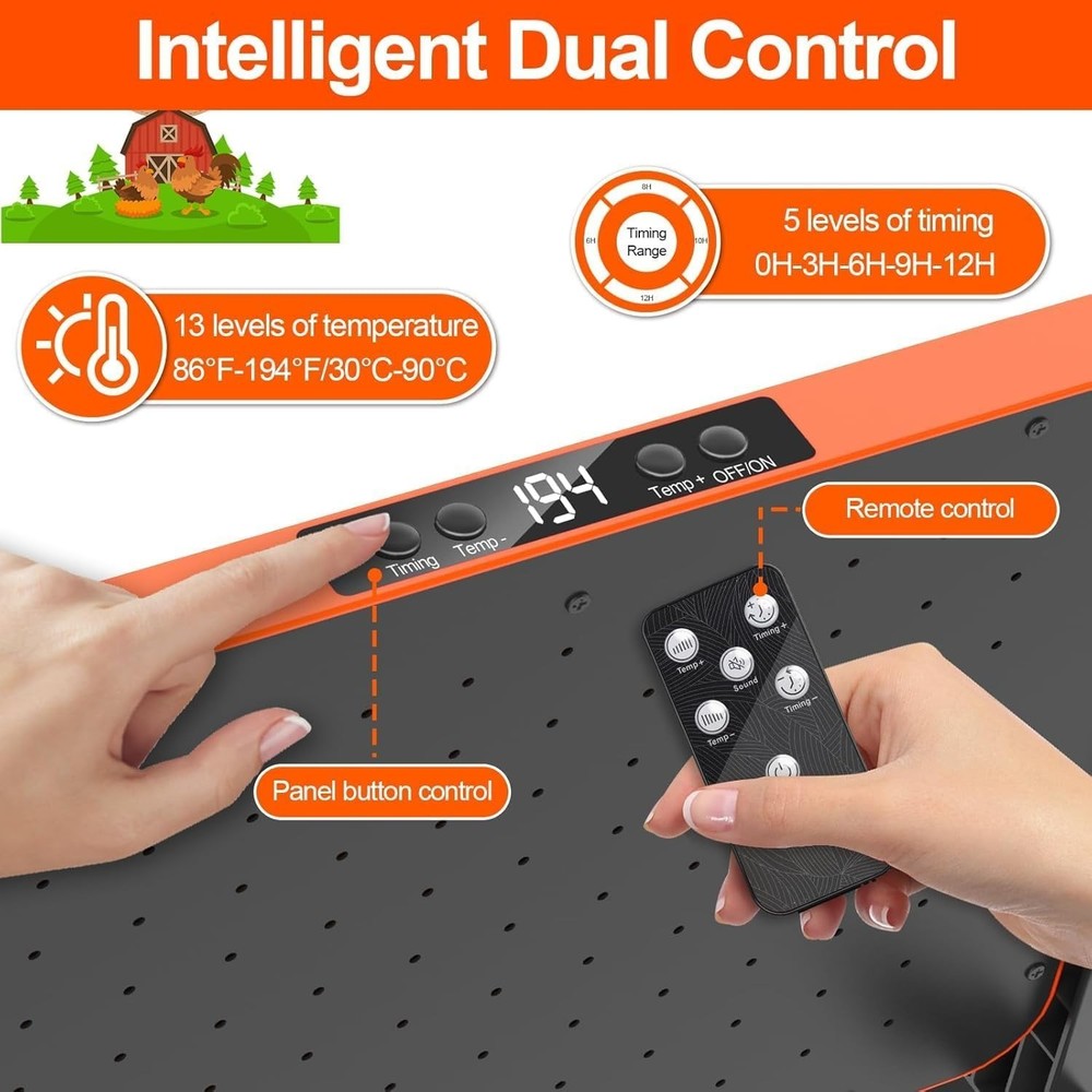 Chicken Coop Heater 200W Brooder Heater Panel Adjustable Temp Remote