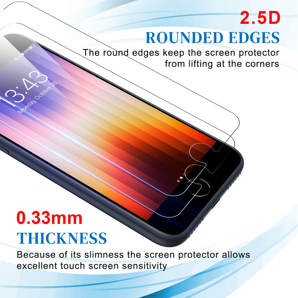 iPhone SE 3/2 2020/2022 & 7/8 Screen Protector - Tempered Glass, Full Coverage
