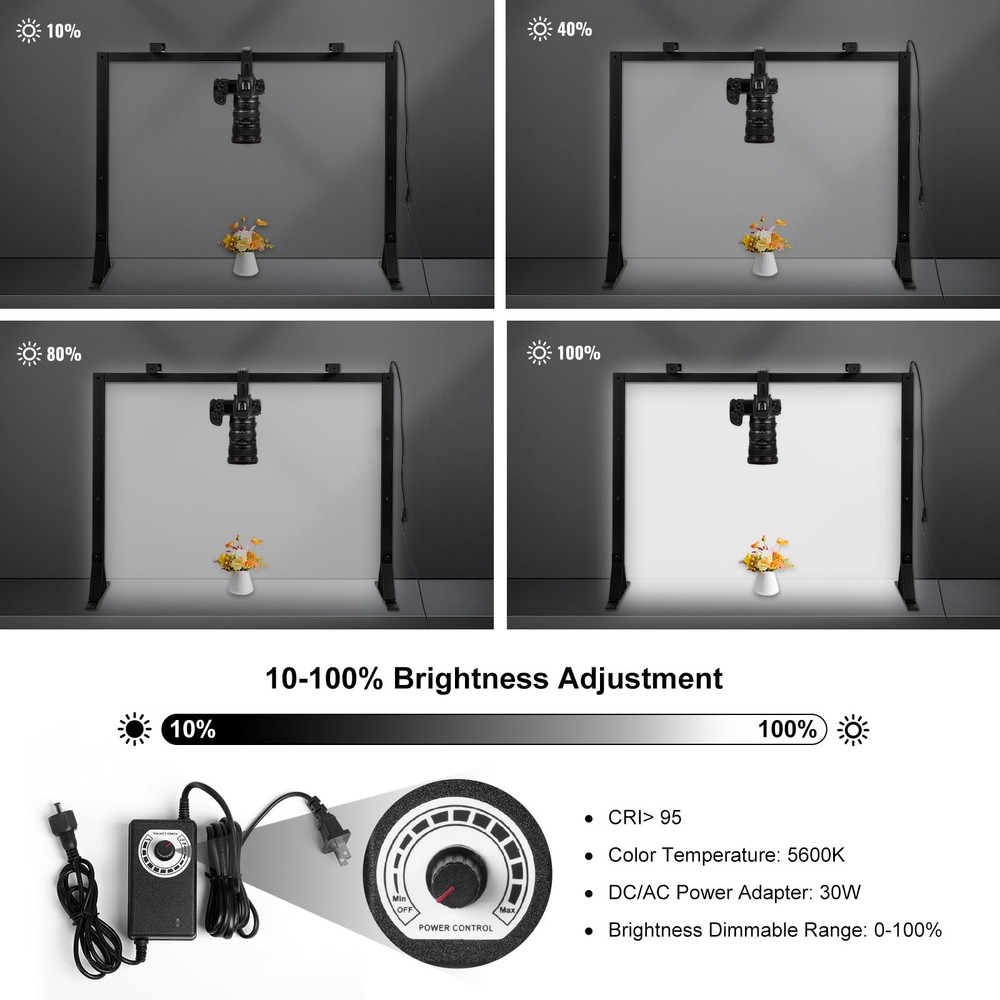 Overhead Camera Mount with Light LED 5600K Continuous -Top-Down Shooting Desk...