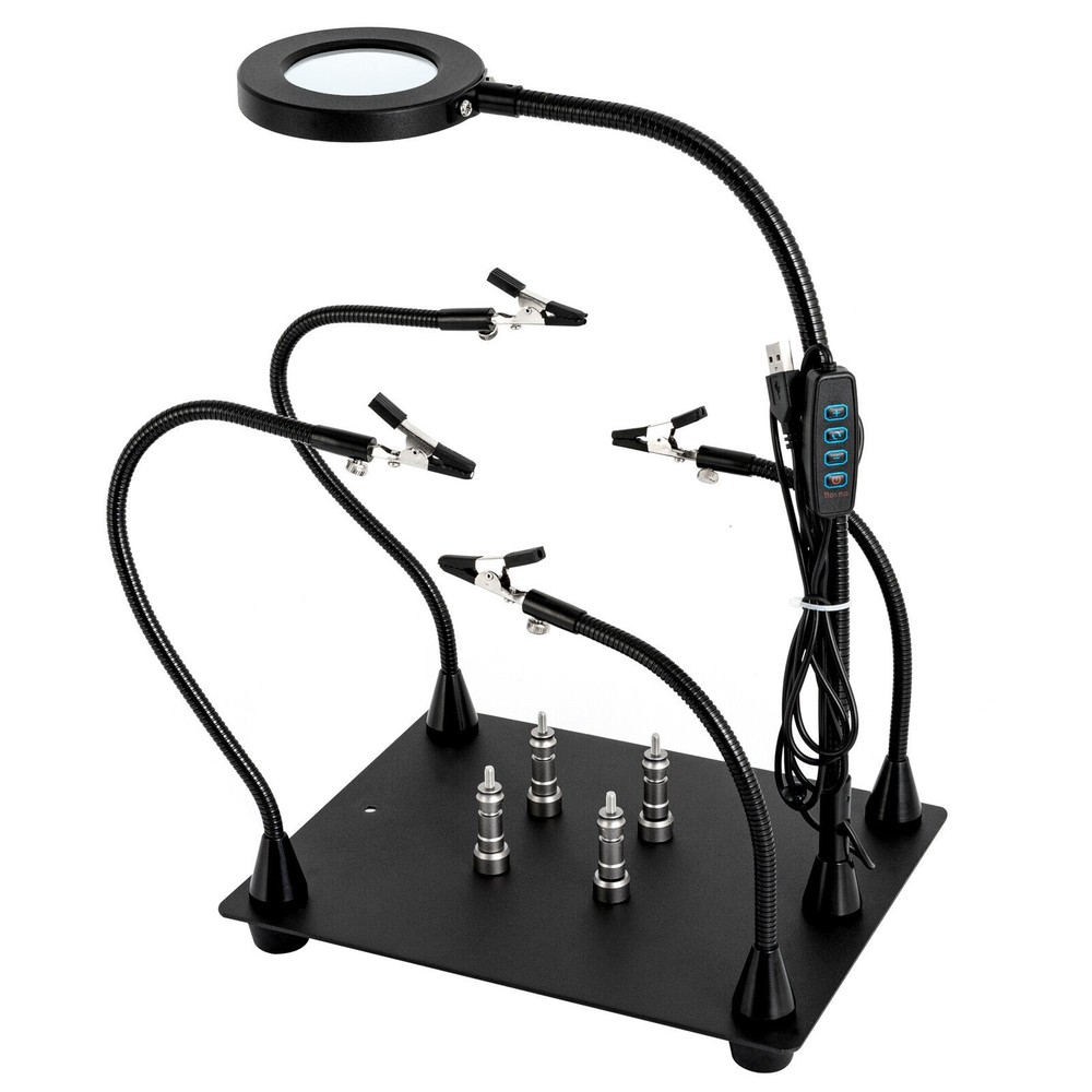 DC 5 V LED Lighted Magnifying 4 -Metal Arm Third Hand Soldering PCB Holder Tool