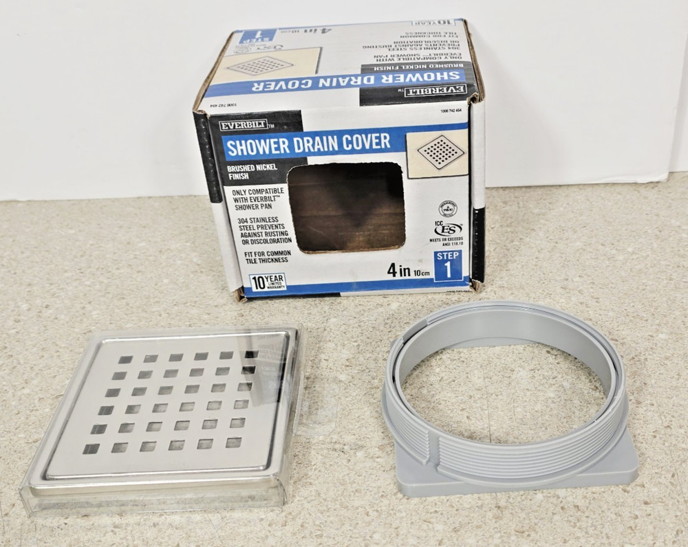 Everbilt Watershield Shower System 4 in. Brushed Nickel Square Grid Drain Grate